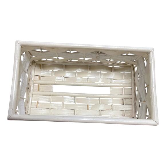 Vintage White Wicker Tissue Box Cover with Box Rustic - Picture 7 of 8